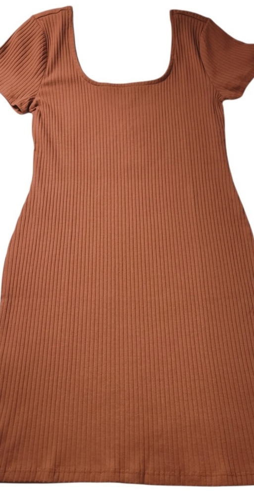 Wild Fable Women's Brown Ribbed Mini Short Sleeve Dress Size L